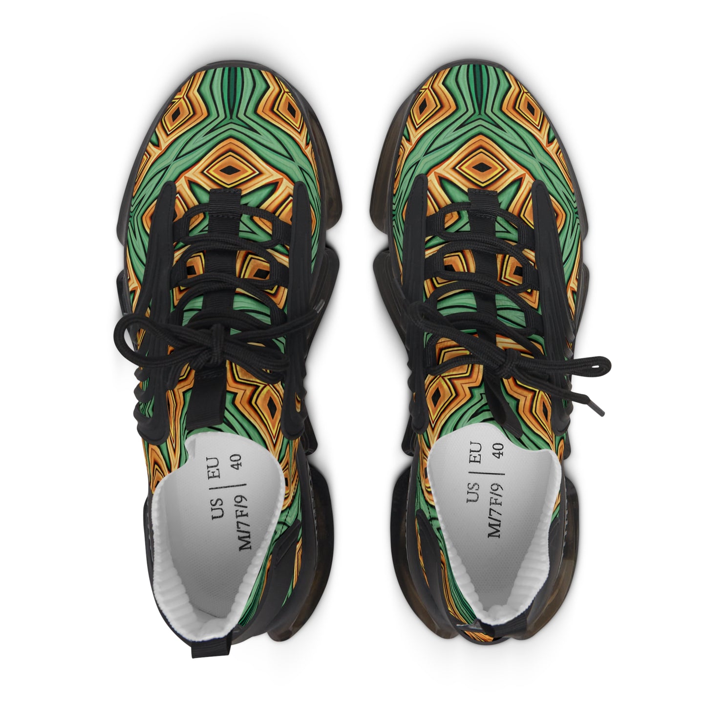 Women's  Green Geometric Pattern Athletic Mesh Sneakers
