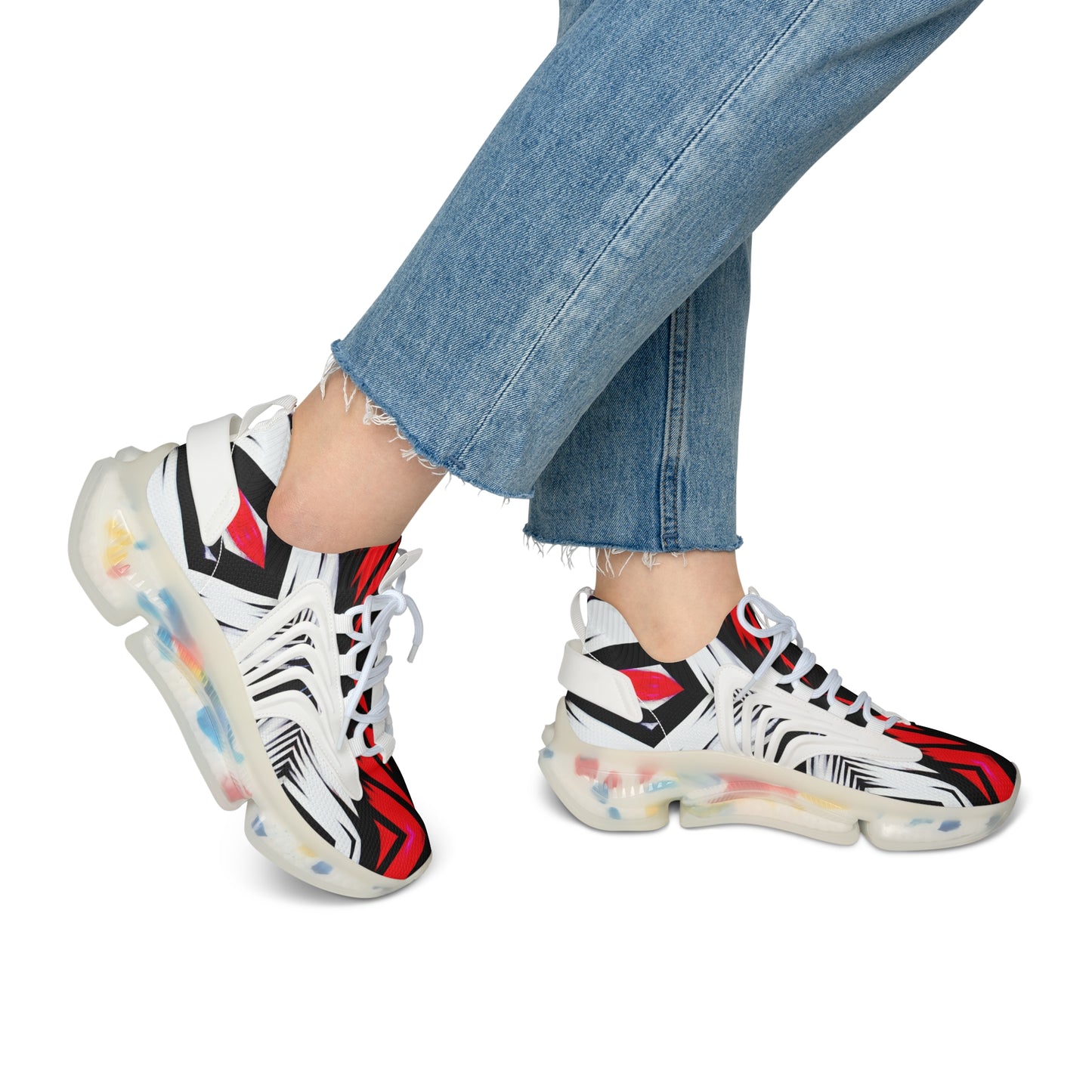 Women's Red Black & White  Geometric  Pattern All Over Print Mesh Workout Sneakers