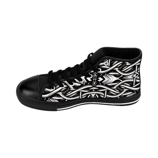 Women’s Black Intricate Silver Chain Tattoo Pattern High-Top Sneakers