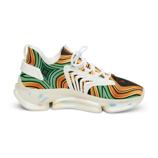 Men's Retro Green & Gold Swirl Athletic Mesh Sneakers