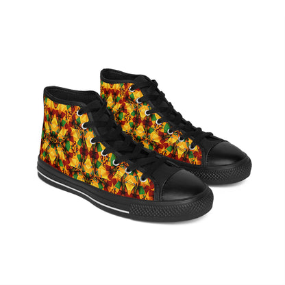 Men's Vibrant Kaleidoscope Flame Pattern High-Top Sneakers