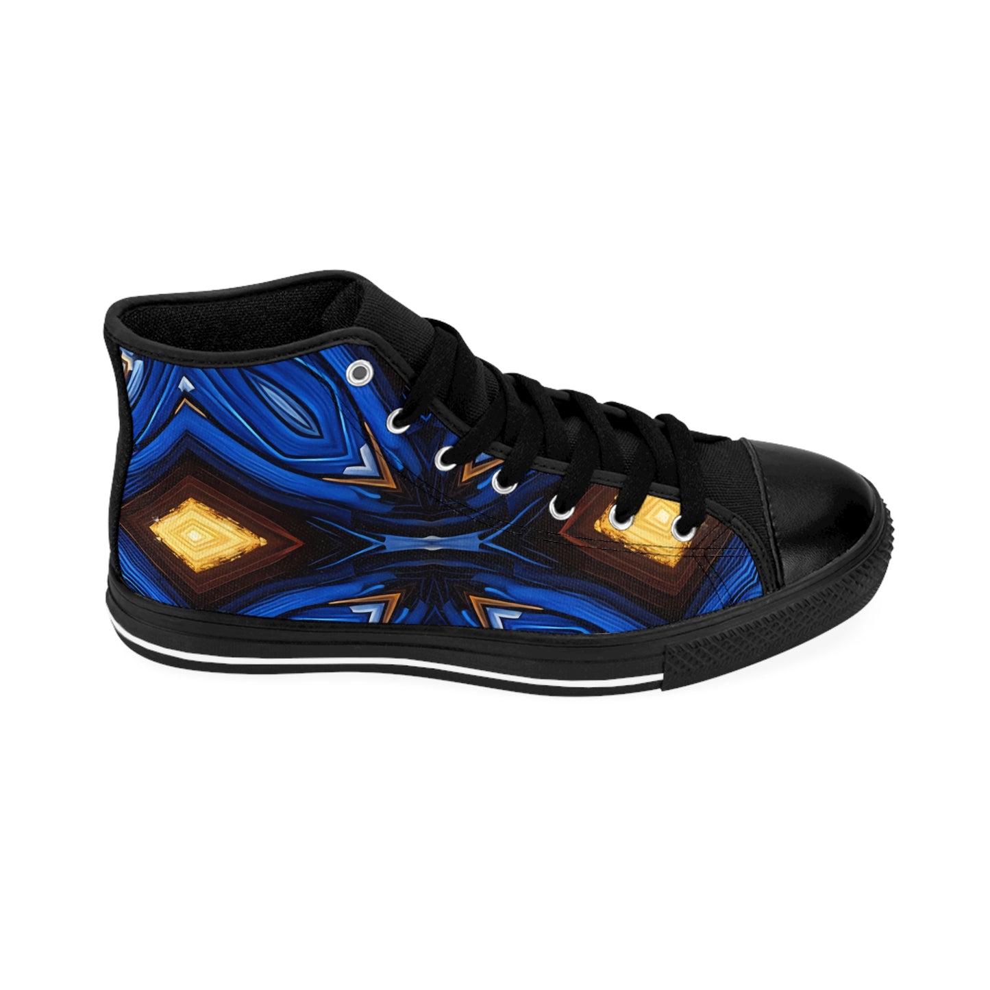 Men's Blue Geometric Kaleidoscope pattern Design High-Top Sneakers