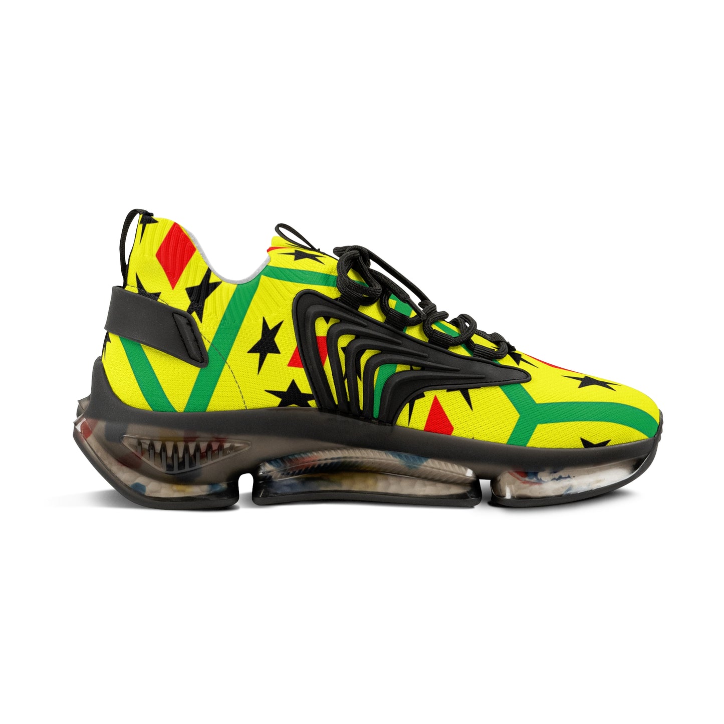 Men's Red Yellow Green Black Stars Athletic Mesh Sneakers