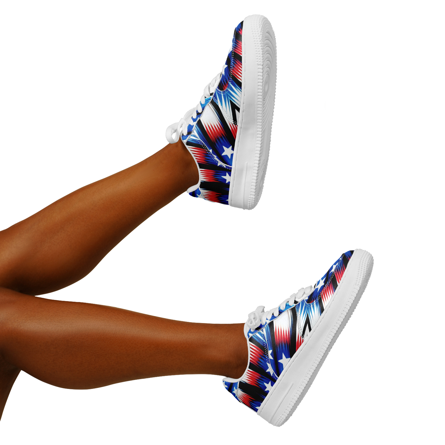 Women's Red White Blue Geometric Pattern All-Over Print Core Low Shoes