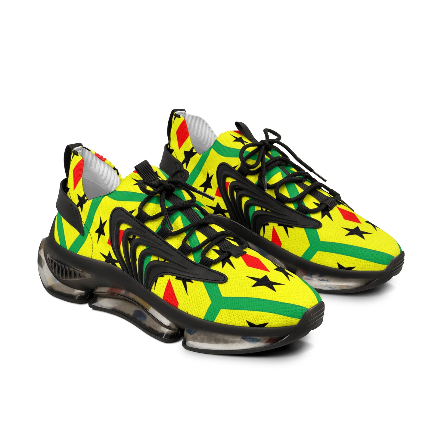Men's Red Yellow Green Black Stars Athletic Mesh Sneakers