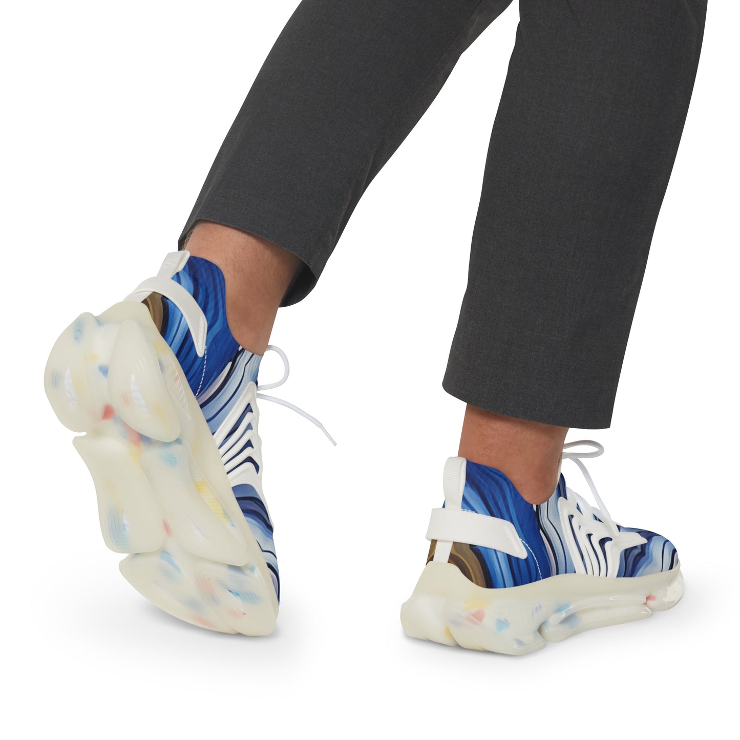 Men's  Blue Wave Abstract Pattern All Over Print Mesh Sneakers