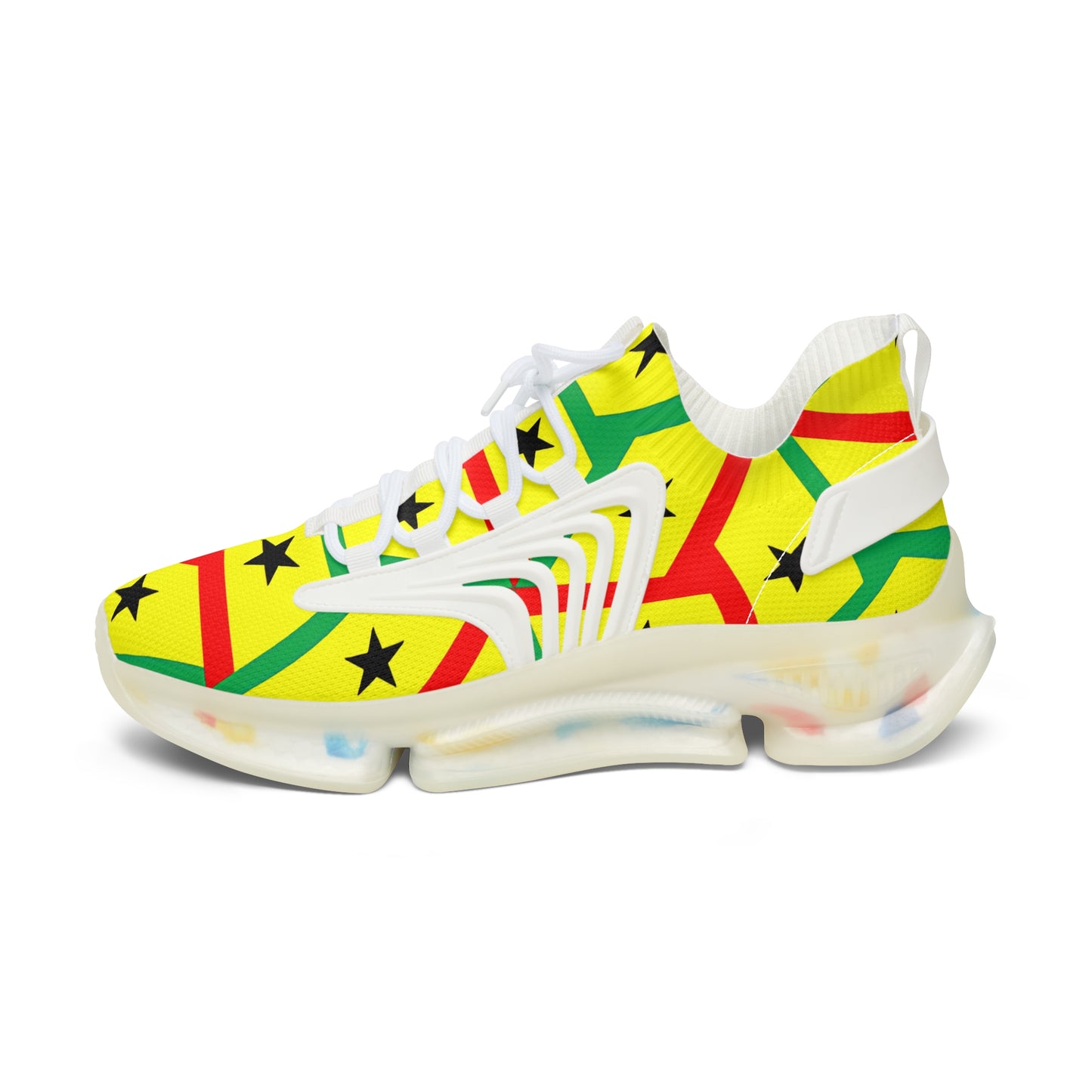 Women's Red Yellow Green Black Stars Athletic Mesh Sneakers