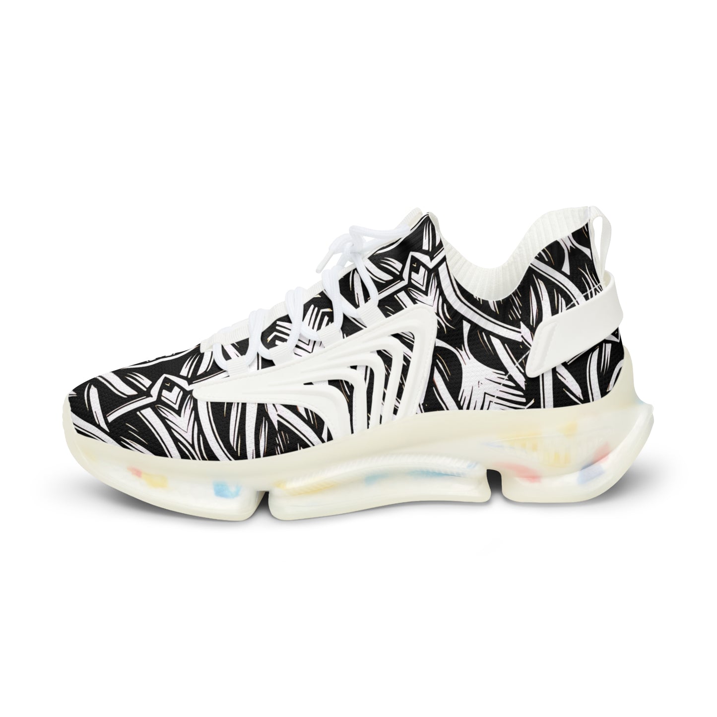 Men's Black & White Tribal Pattern Mesh Sneakers