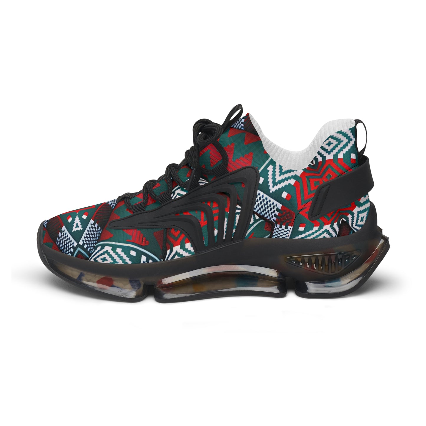 Women's Red & Teal Aztec Geo Pattern All Over Print Mesh Sneakers