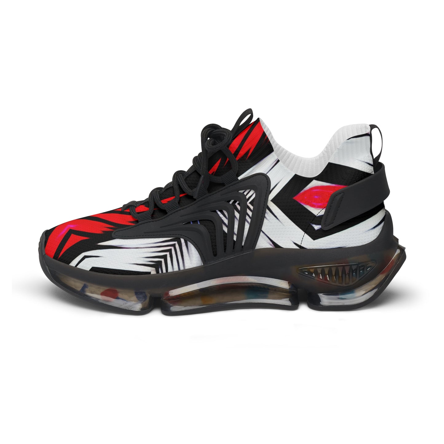 Women's Red Black & White  Geometric Pattern All Over Print Mesh Workout Sneakers