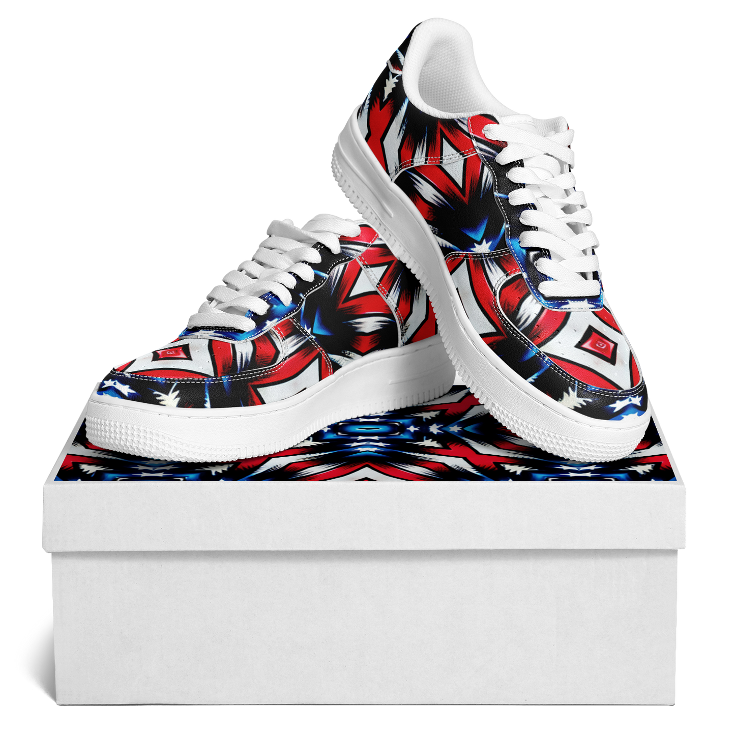 Men's Red White Blue Geometric Pattern All-Over Print Core Low Shoes