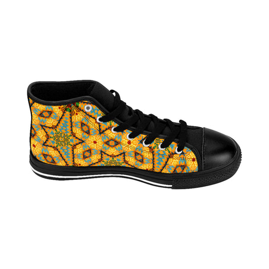Men's Golden Geometric Mosaic Pattern Classic Sneakers