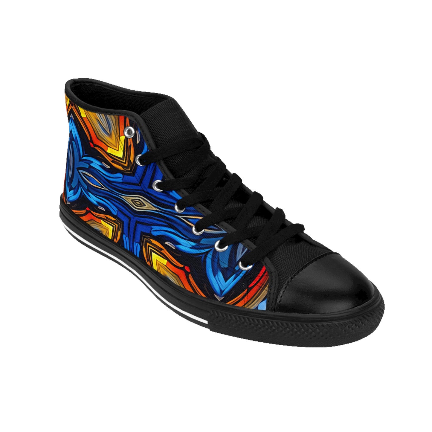 Men's Vibrant Geometric Blue & Orange Pattern All Over Print High-Top Sneakers