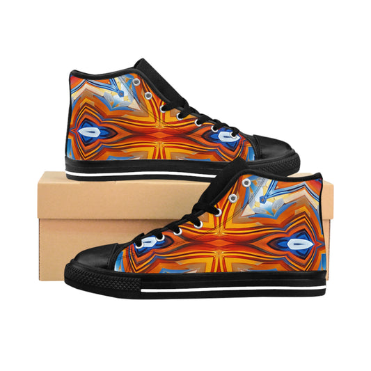 Men's Vibrant Orange Geometric Pattern All Over print High-Top Sneakers
