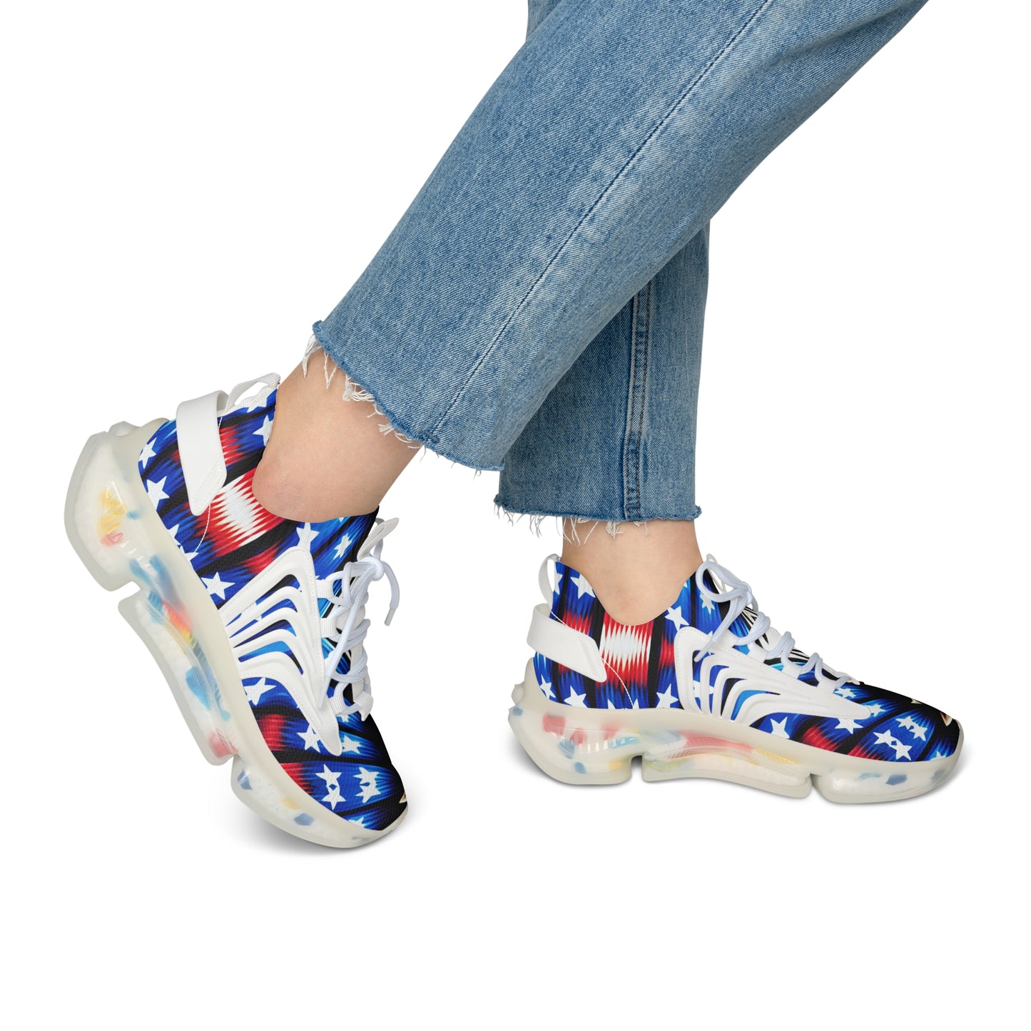 Women's American Flag Stars & Stripes Pattern All Over Print Mesh Sneakers