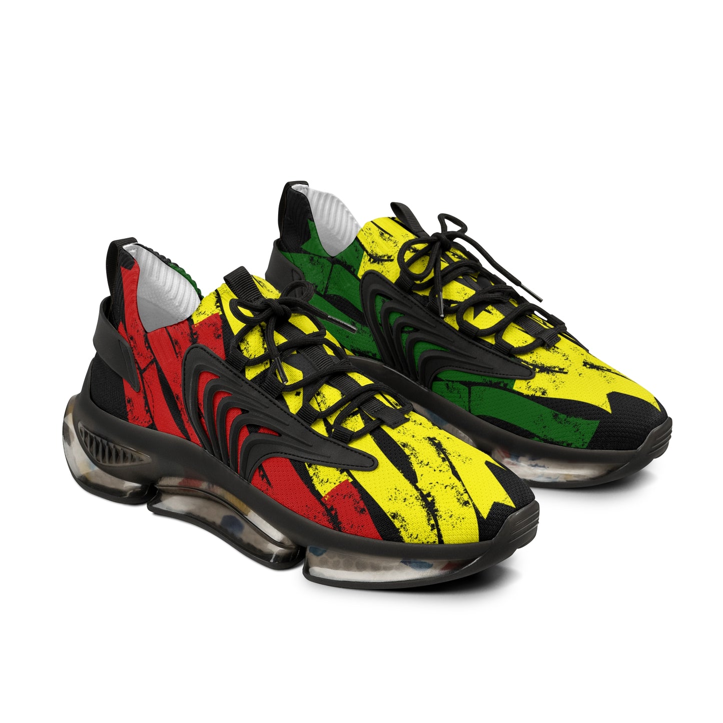 Men's Red Yellow Green Black Stars Athletic Mesh Sneakers