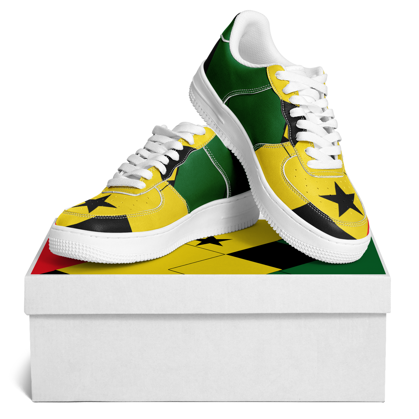 Women's Red Yellow Green and Black Stars Pattern All Over Print Urban Peak High Top Shoes