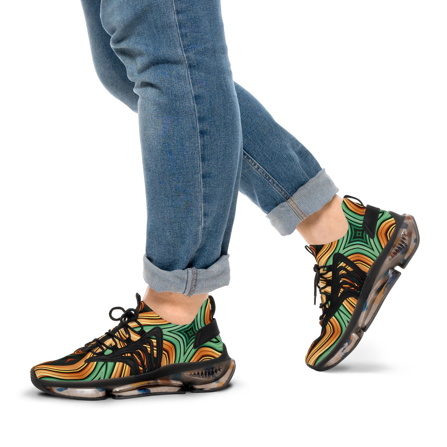 Men's Retro Green & Gold Swirl Athletic Mesh Sneakers