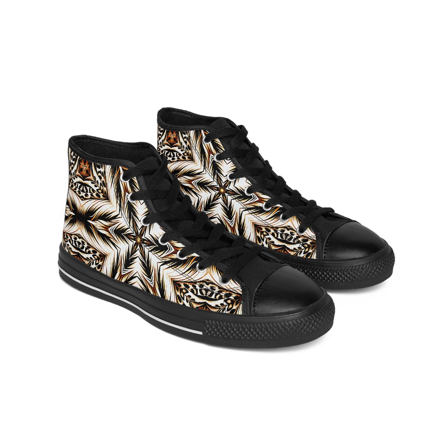 Men Brown & Black Kaleidoscope Pattern All Over Print High-Top Sneakers