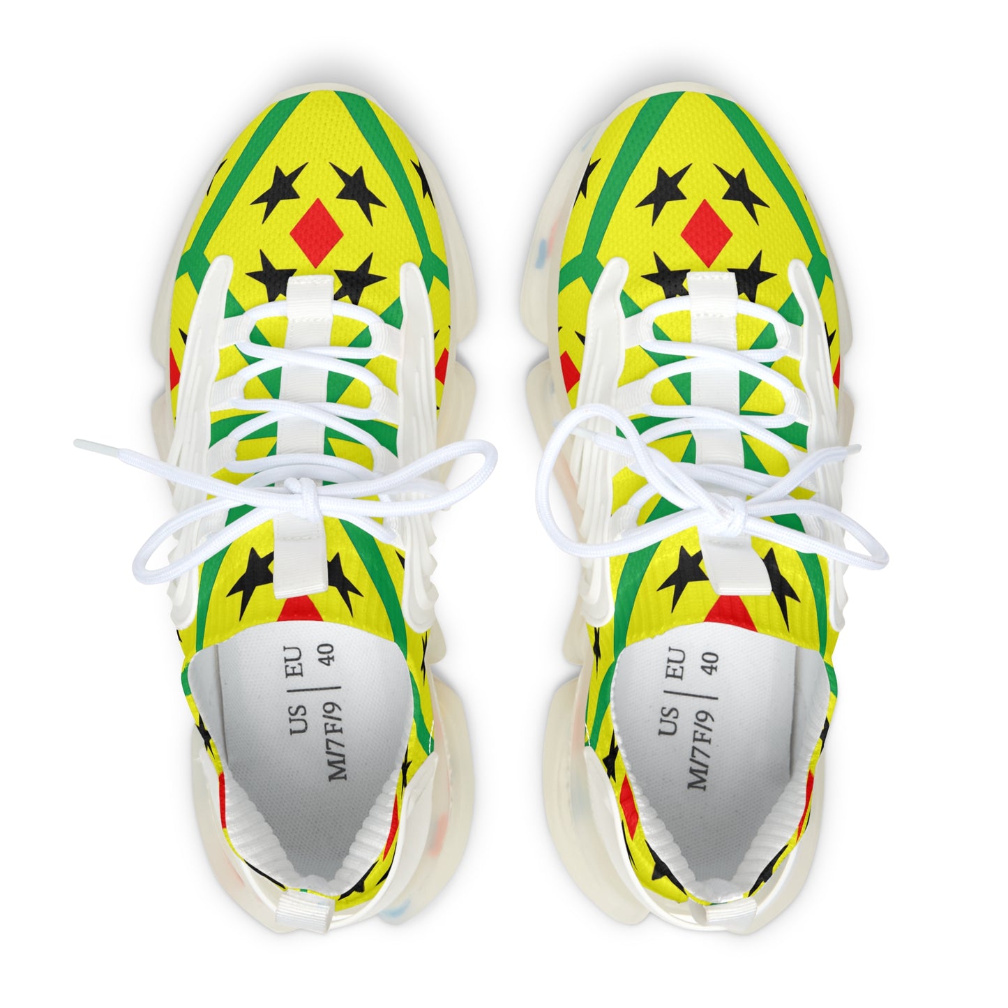 Women's Red Yellow Green Black Stars Athletic Mesh Sneakers