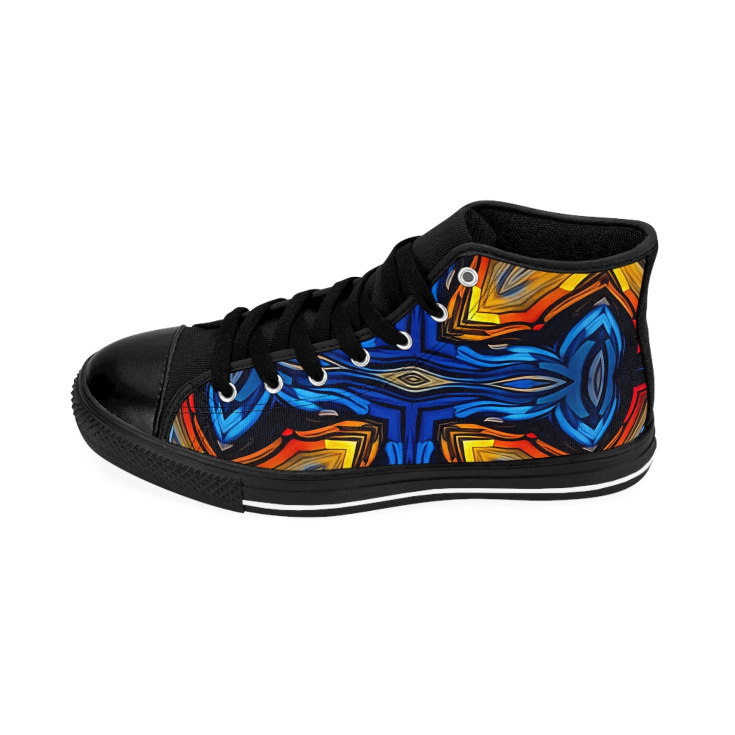 Men's Vibrant Geometric Blue & Orange Pattern All Over Print High-Top Sneakers