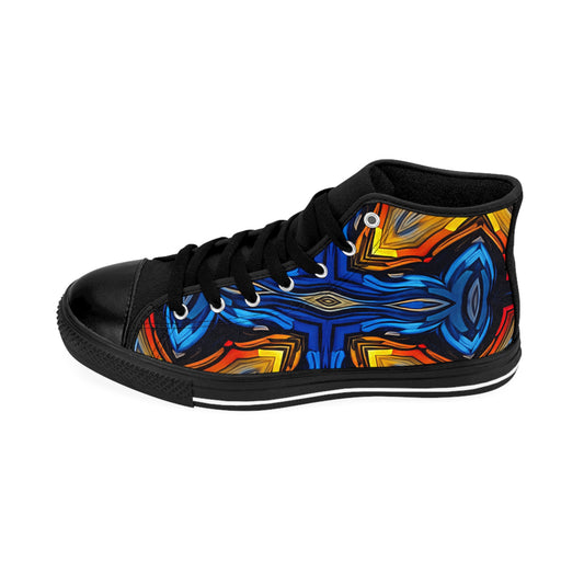 Men's Vibrant Geometric Blue & Orange Pattern All Over Print High-Top Sneakers