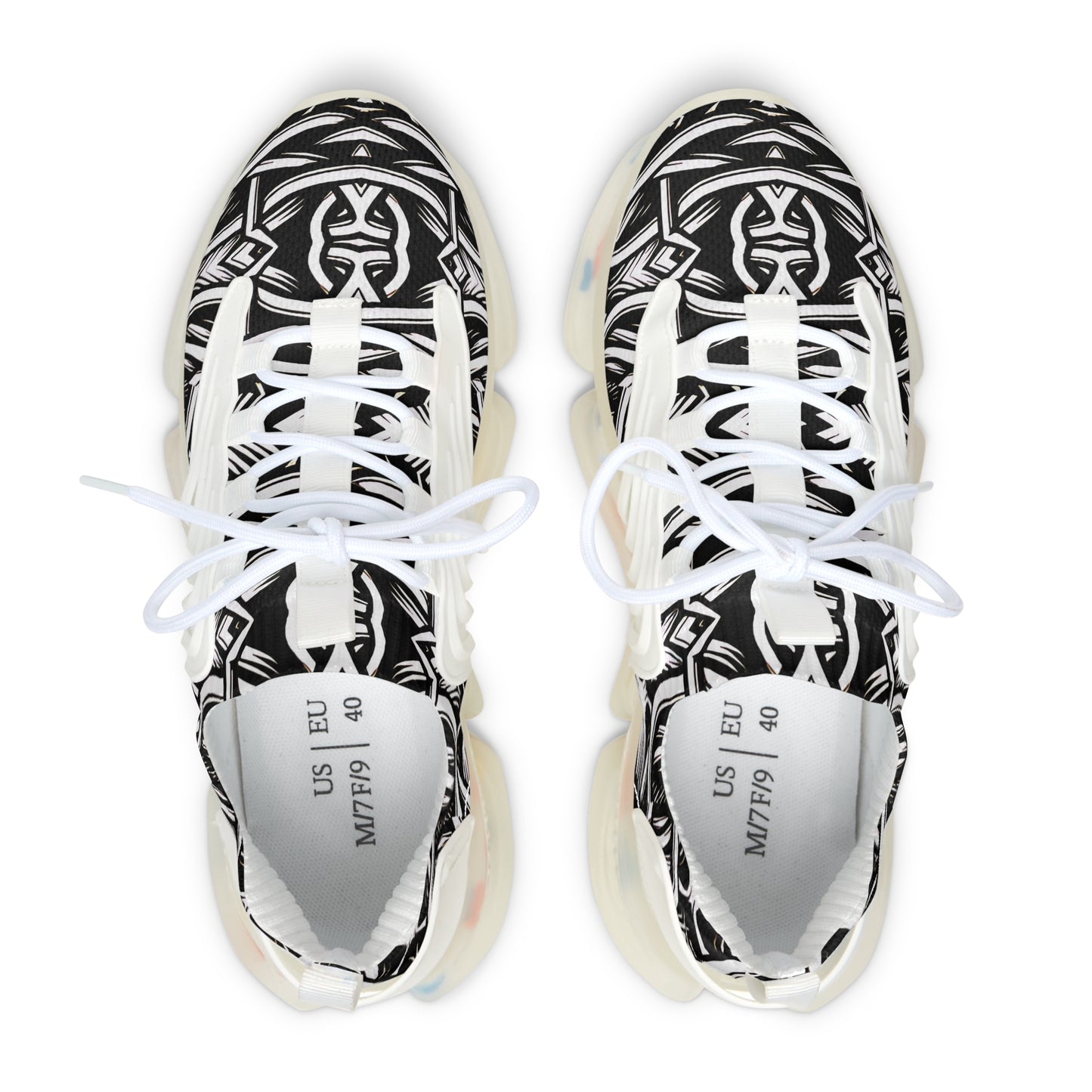 Women's Black & White Tribal Pattern Mesh Sneakers