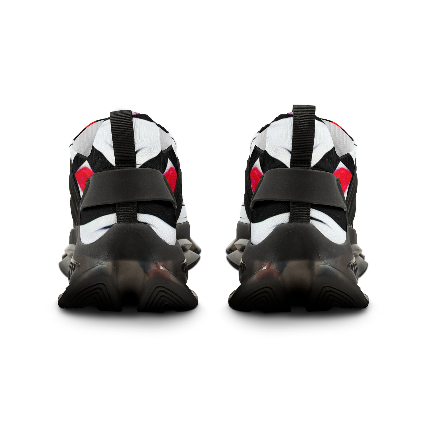 Men's Red Black & White Geometric Pattern All Over Print Mesh Workout Sneakers