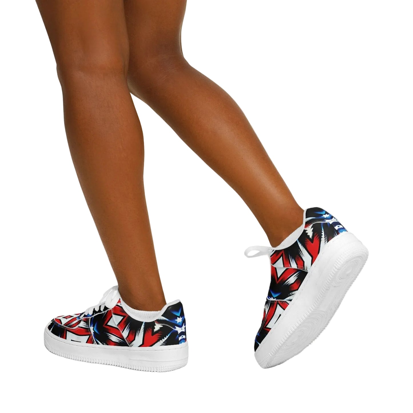 Women's Red White Blue Geometric Pattern All-Over Print Core Low Shoes