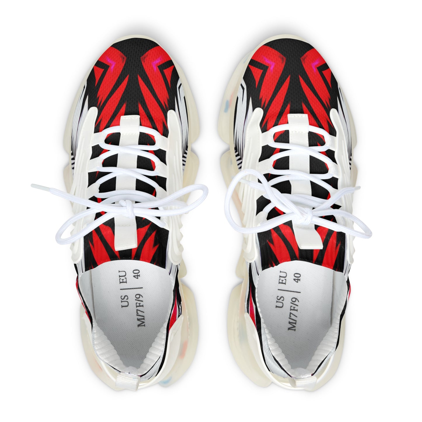 Women's Red Black & White  Geometric  Pattern All Over Print Mesh Workout Sneakers