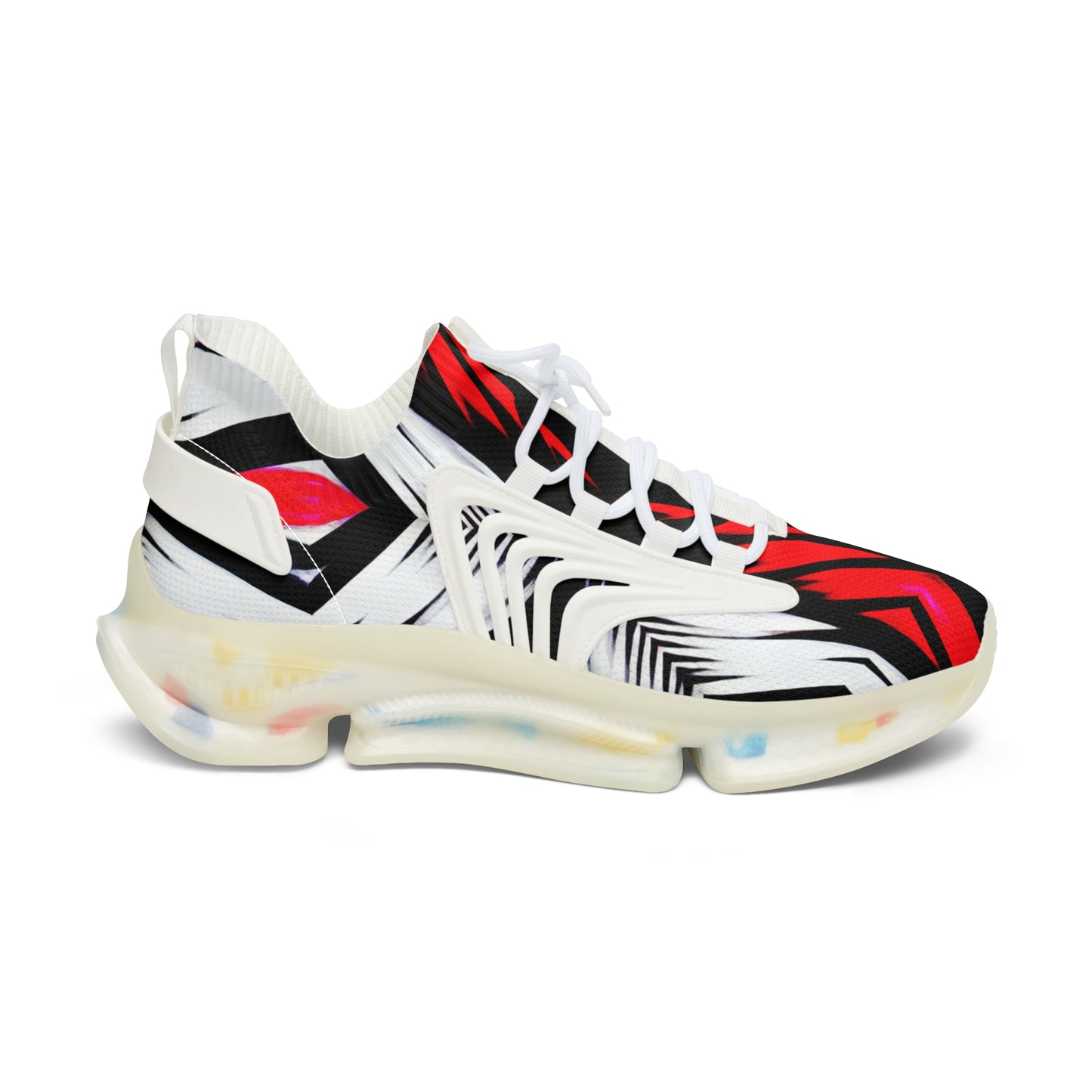 Women's Red Black & White  Geometric  Pattern All Over Print Mesh Workout Sneakers