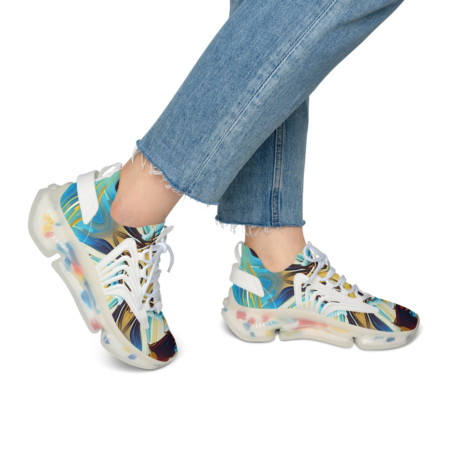 Women's Abstract Ocean Wave All Over Print Mesh Athletic Sneakers