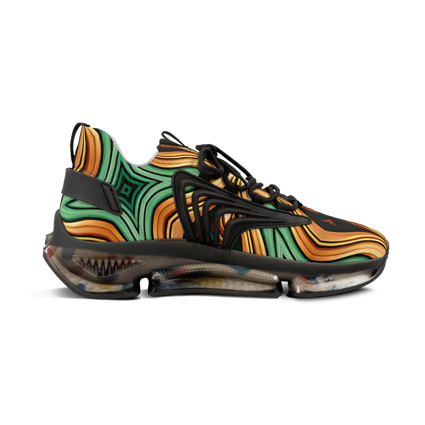 Men's Retro Green & Gold Swirl Athletic Mesh Sneakers