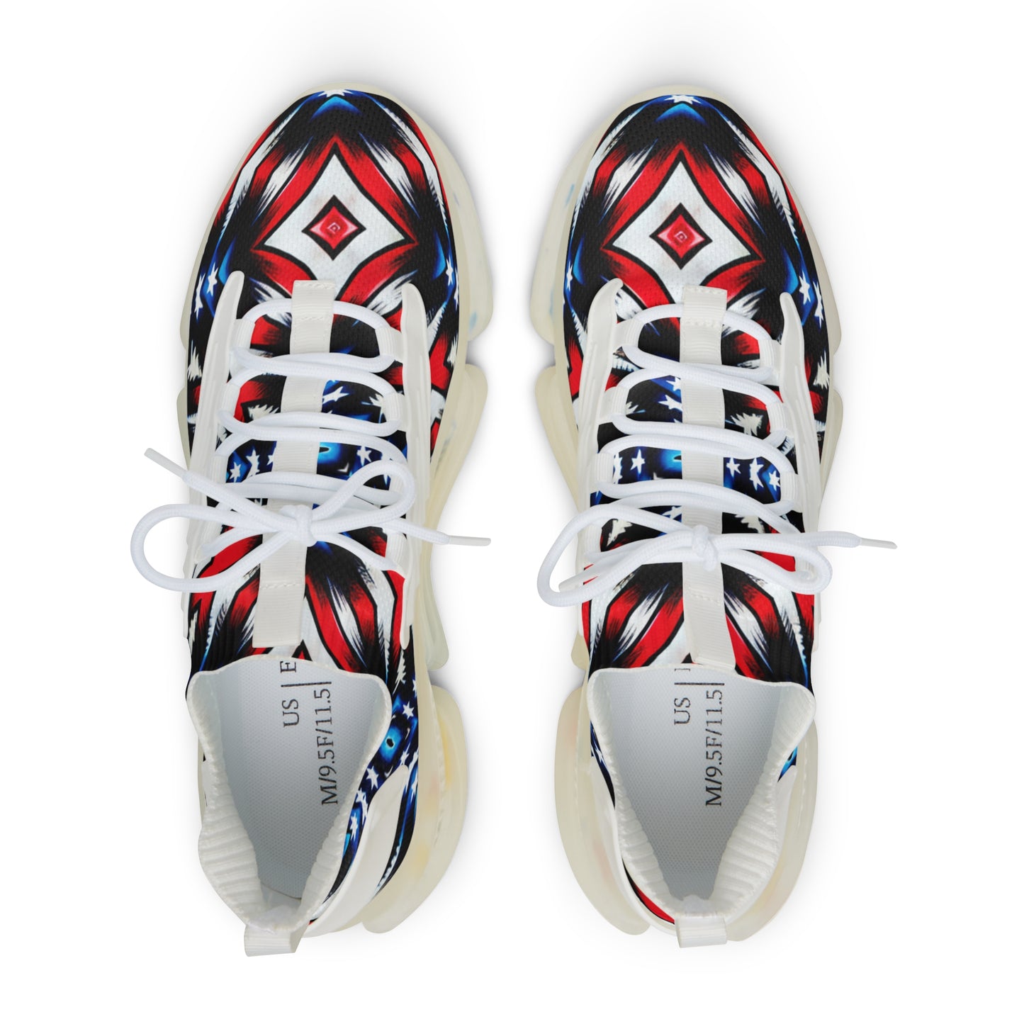 Men's Bold Red, White & Blue Geometric Pattern All Over Print Mesh Sneakers