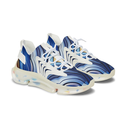 Women's Blue Wave Abstract Pattern All Over Print Mesh Sneakers