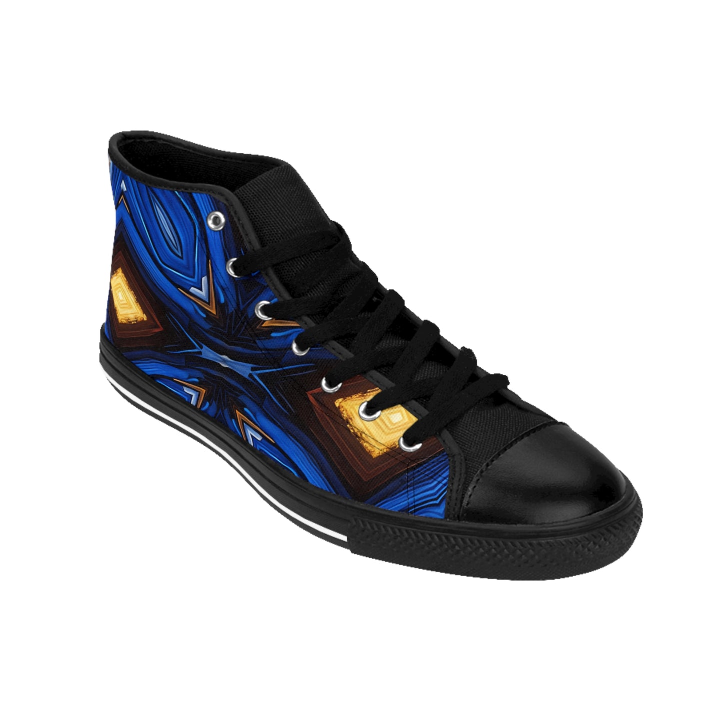 Men's Blue Geometric Kaleidoscope pattern Design High-Top Sneakers