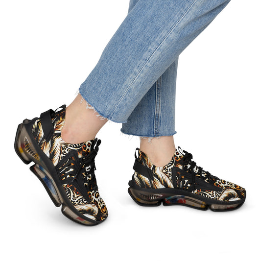 Women's Luxe Leopard Scroll Pattern All Over Print Mesh Sneakers