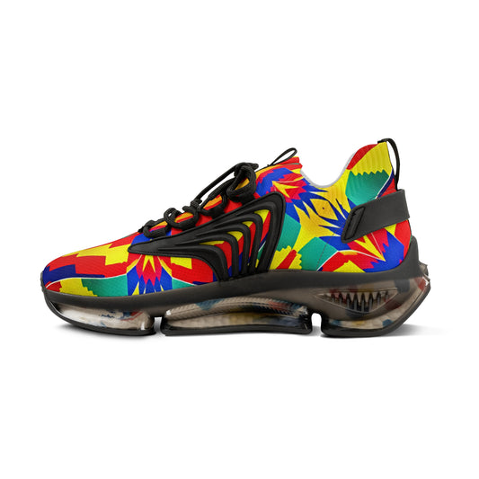 Men's Bold Rainbow Kente-Inspired Geometric Pattern All Over Print Mesh Sneakers