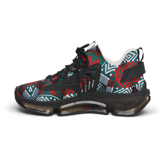 Women's Red & Teal Aztec Geo Pattern All Over Print Mesh Sneakers