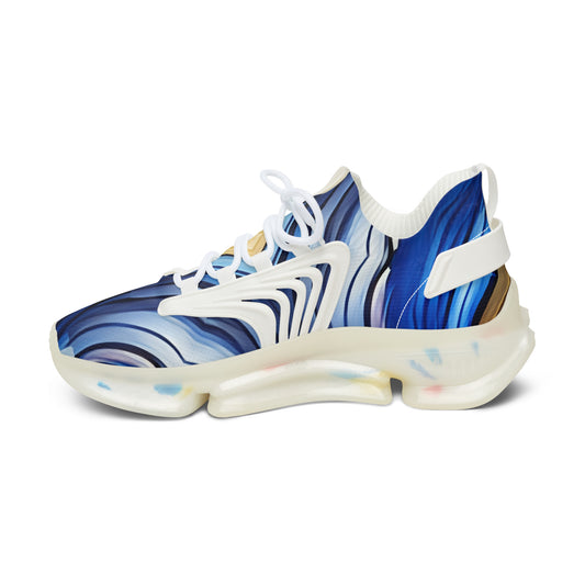 Women's Blue Wave Abstract Pattern All Over Print Mesh Sneakers
