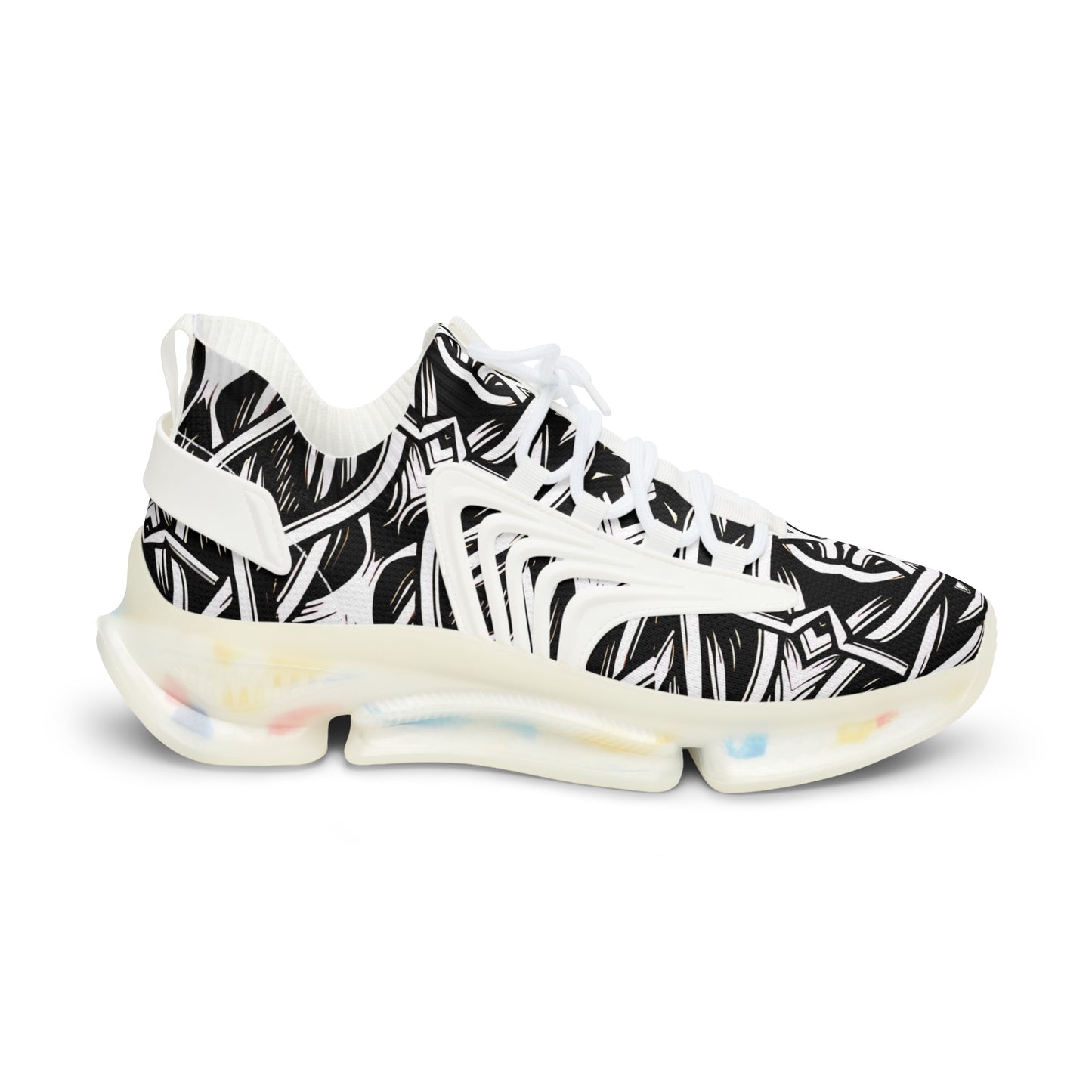 Men's Black & White Tribal Pattern Mesh Sneakers