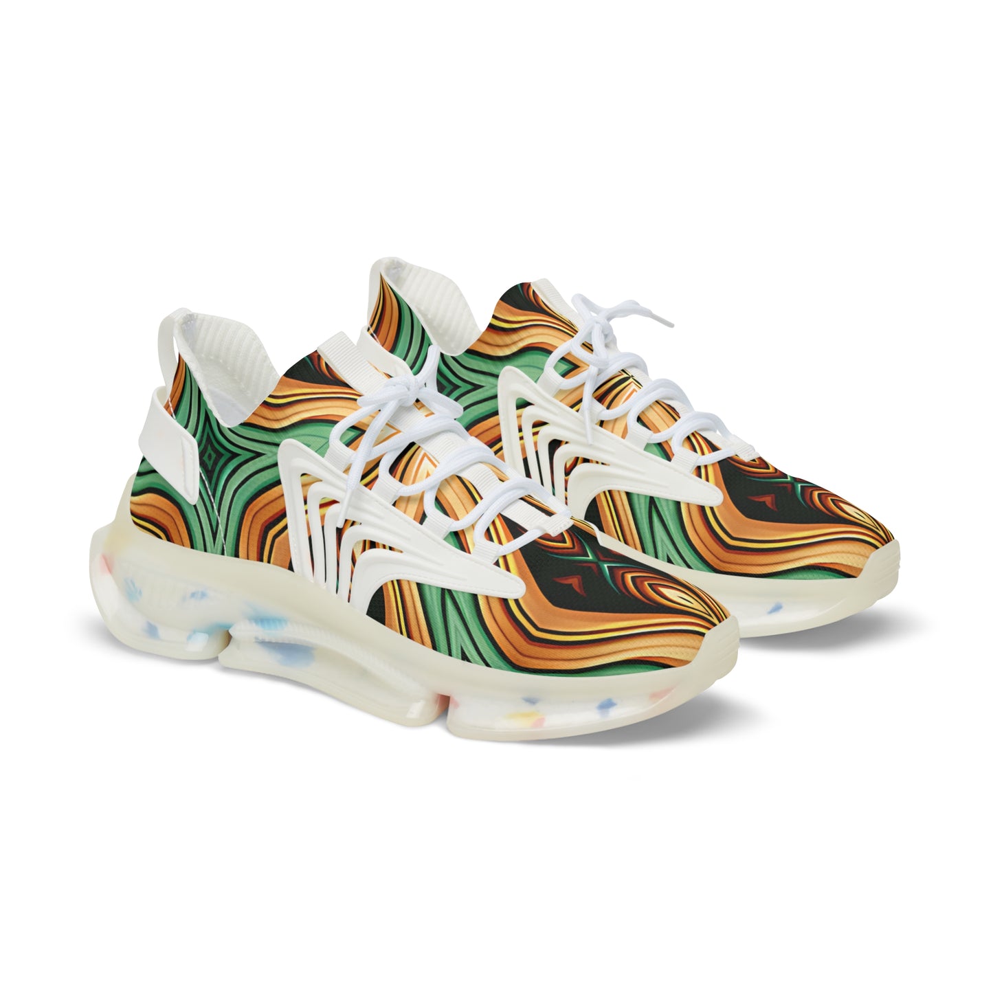 Men's Retro Green & Gold Swirl Athletic Mesh Sneakers
