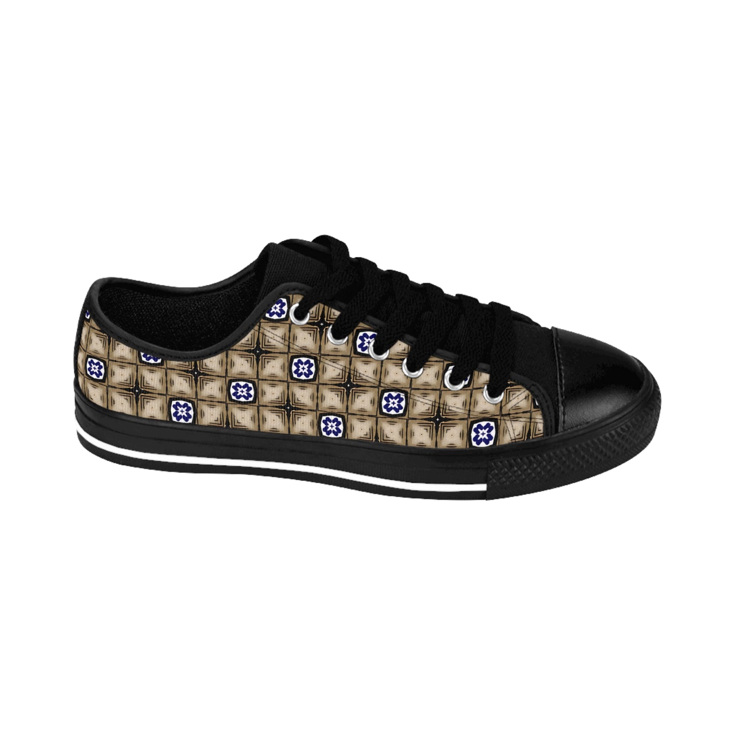 Women’s Neutral Plaid with Blue Tile Accent Pattern Sneakers
