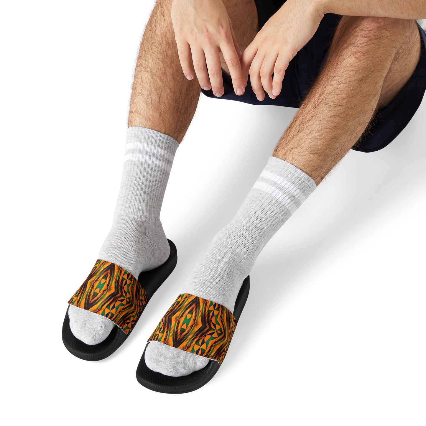 Men's Vibrant African Kente Geometric Removable-Strap Sandals