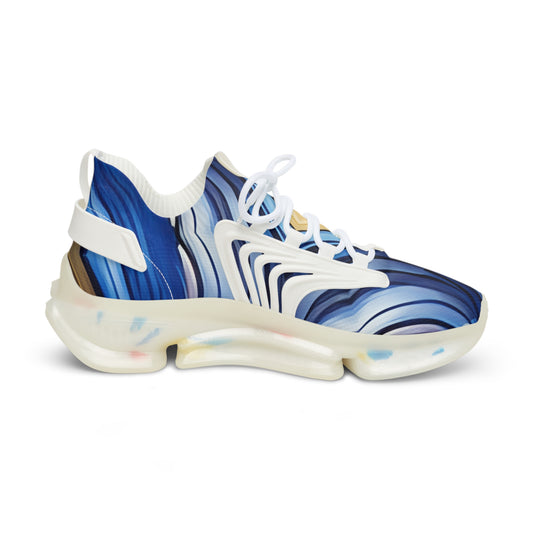 Men's  Blue Wave Abstract Pattern All Over Print Mesh Sneakers