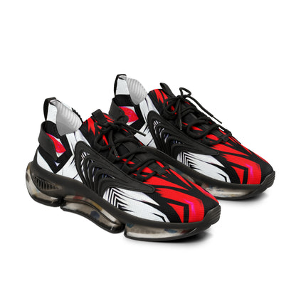 Men's Red Black & White Geometric Pattern All Over Print Mesh Workout Sneakers