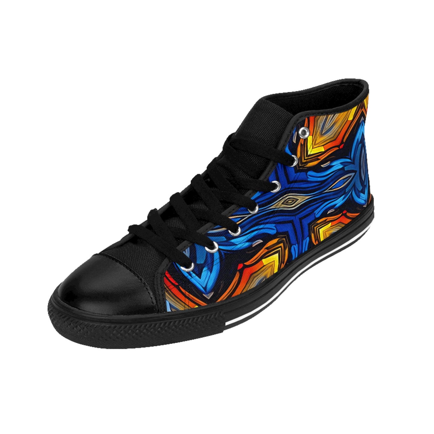 Men's Vibrant Geometric Blue & Orange Pattern All Over Print High-Top Sneakers