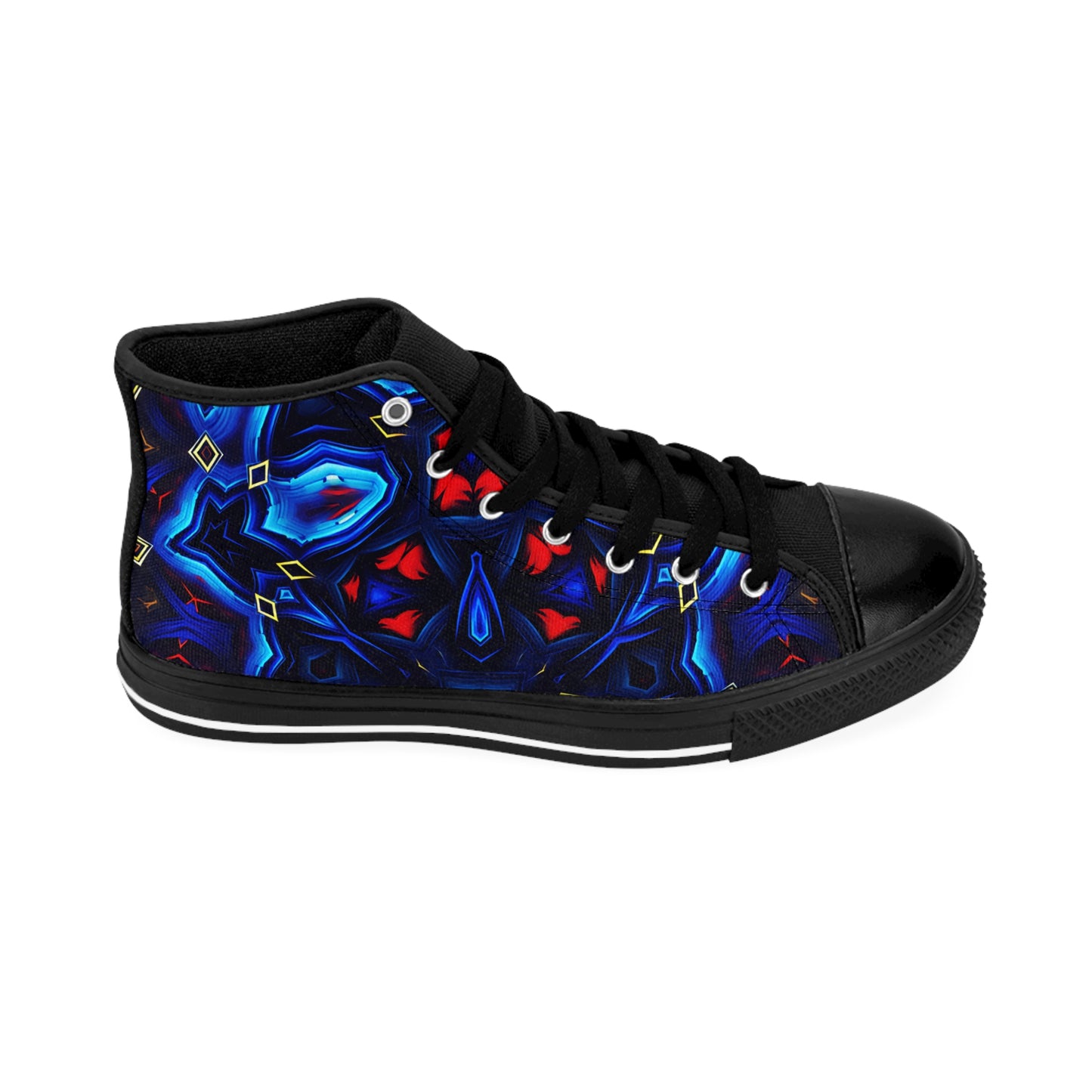 Men's Blue & Red Kaleidoscope Pattern All Over Print High-Top Sneakers