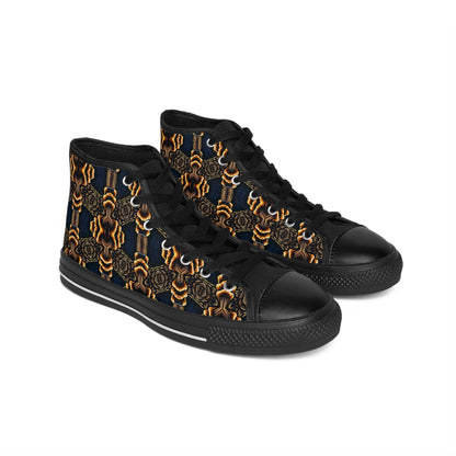 Women's Geometric Gold & Black Pattern High Top Sneakers