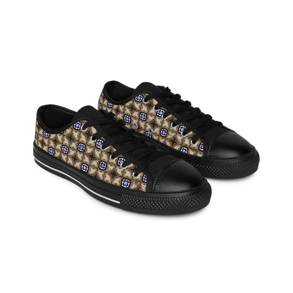 Women’s Neutral Plaid with Blue Tile Accent Pattern Sneakers